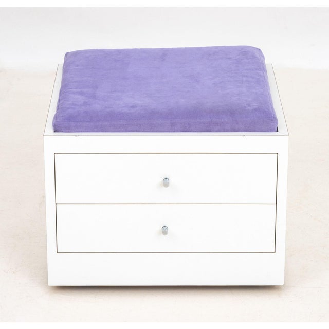 Contemporary Contemporary Purple and White Storage Ottoman For Sale - Image 3 of 6