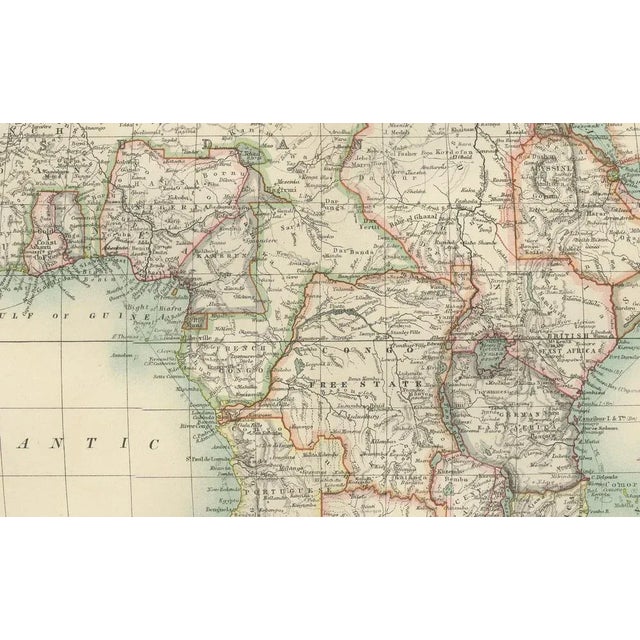 Title: Antique Map of Africa, 1903, Highlighting Colonial Divisions and Geographic Features : This antique map, titled...