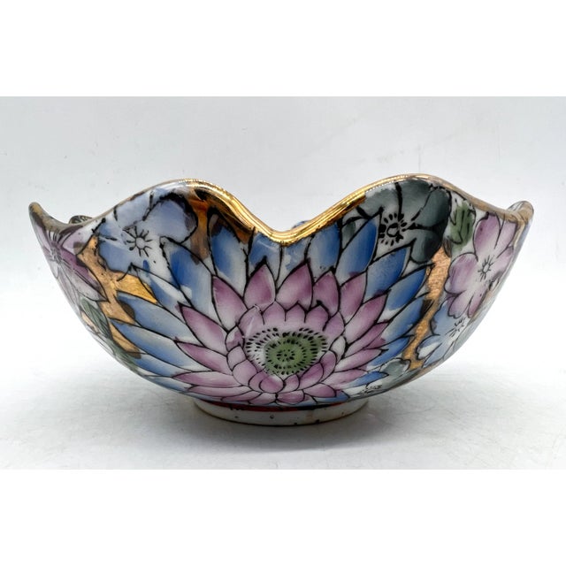 Late 20th Century 20th Century Chinoiserie Blue and Pink Floral Vide Poche/Catchall Bowl For Sale - Image 5 of 13