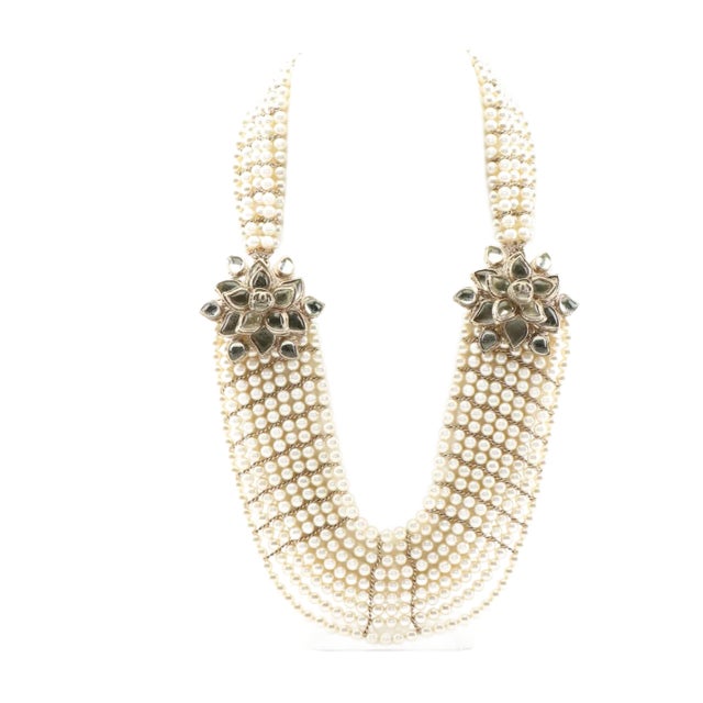 2012 Chanel Necklace Métiers d'Art Paris Gripoix Bombay Pearls Goossens Camellia Multistrand Floral For Sale