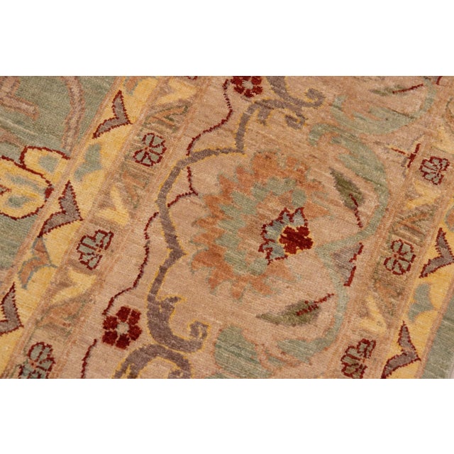 1990s Classic Ziegler Green Tan Hand-Knotted Wool Rug - 10'0'' X 14'2'' For Sale - Image 5 of 8