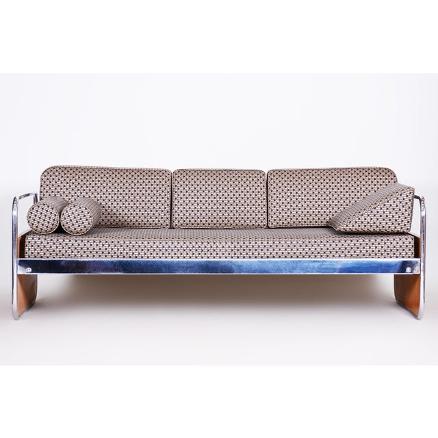 Bauhaus Sofa in Chrome and Oak attributed to Hynek Gottwald, Czech, 1930s For Sale - Image 6 of 12