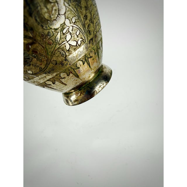Metal Vintage Hand-Engraved Silver-Tone Indian Vase, Circa 1965–1970s For Sale - Image 7 of 9
