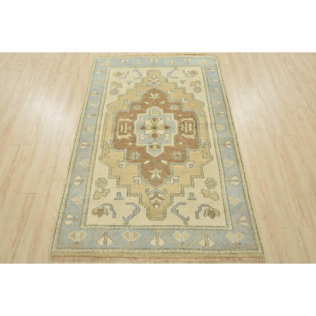 Tribal Anatolia Rug 4’1” X 6’1” Ivory Wool Tribal Hand-Knotted Oriental Carpet For Sale - Image 3 of 12