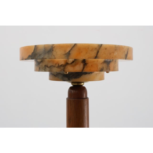 Art Deco Floor Lamp in Oak and Alabaster, 1920s For Sale - Image 4 of 16