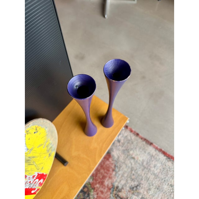 Wood Rare 1960 Verner Panton Vip-302-1 Candlesticks Svend Andersen Denmark Purple Reversible Wood Pair For Sale - Image 7 of 15