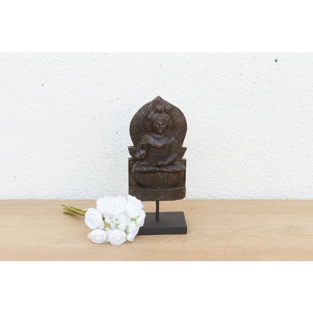 Wood Vintage Carved Wooden Buddha on Stand For Sale - Image 7 of 7
