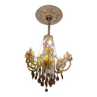 European Imprt Vintage Gilded Ombre Amber Ornate Glass Chandelier Lighting For Sale