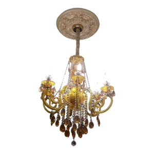 European Imprt Vintage Gilded Ombre Amber Ornate Glass Chandelier Lighting