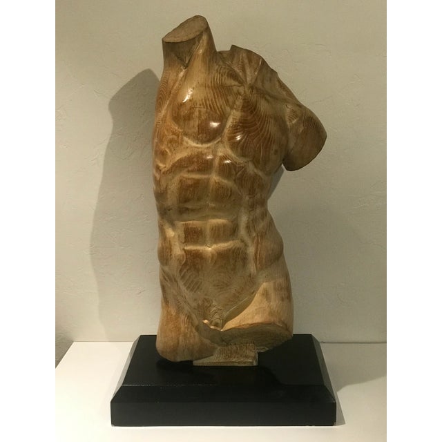 Wood Male Torso on Black Stand For Sale In Phoenix - Image 6 of 6