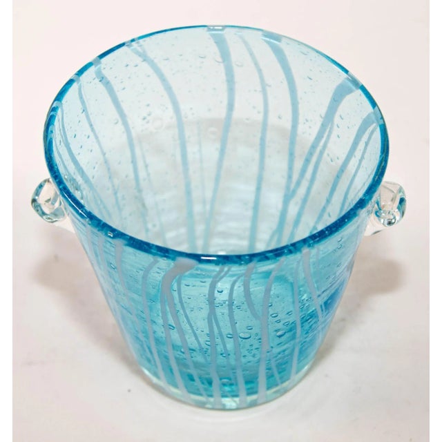 Murano 1970s Vintage Italian Murano Venini Venetian Art Glass Ice Bucket Blue and White For Sale - Image 4 of 12