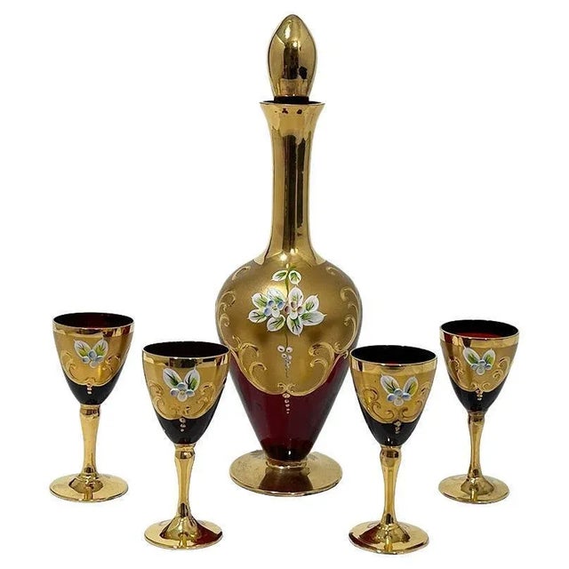 Italian Tre Fuochi Liquor Set in Ruby Red Crystal Glass, 1950s, Set of 5 For Sale - Image 6 of 6