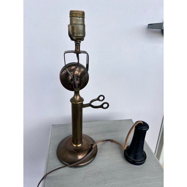 Vintage Candlestick Telephone Brass Table Lamp With Shade For Sale - Image 10 of 11