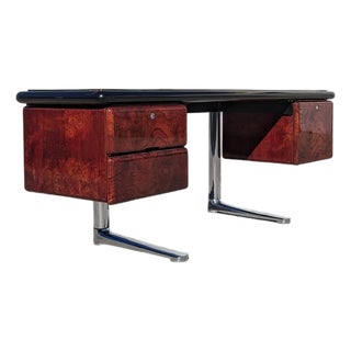 Mid-Century Warren Platner for Knoll Burl Wood & Chrome Desk, 1970s, Oak For Sale