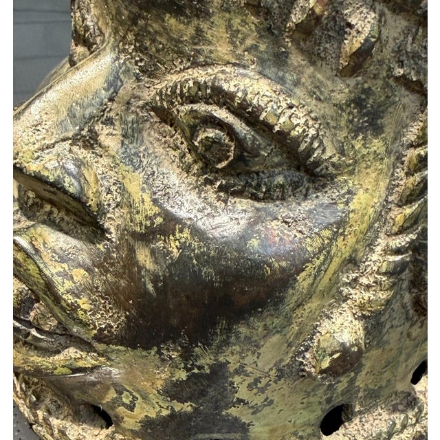 Vintage African Benin Edo Style Cast Brass Bronze Ceremonial Head Sculpture 7.5" For Sale - Image 12 of 15