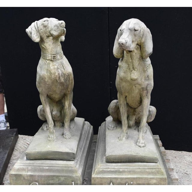 Large English Stone Guard Dogs Garden Statue, Set of 2 For Sale - Image 13 of 14