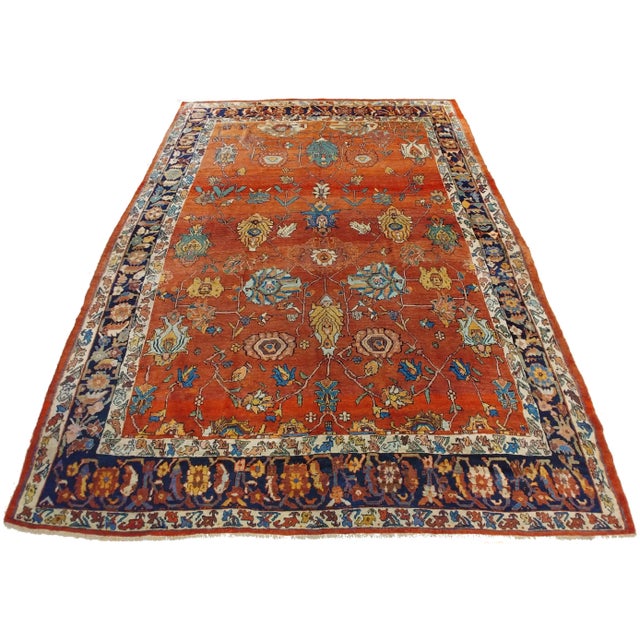1910s Antique North West Persian Carpet, Handmade Rust Red, Navy, Wool, Allover Design For Sale - Image 5 of 6