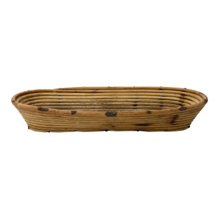 Vintage Coiled Pencil Reed Rattan Basket Tray For Sale