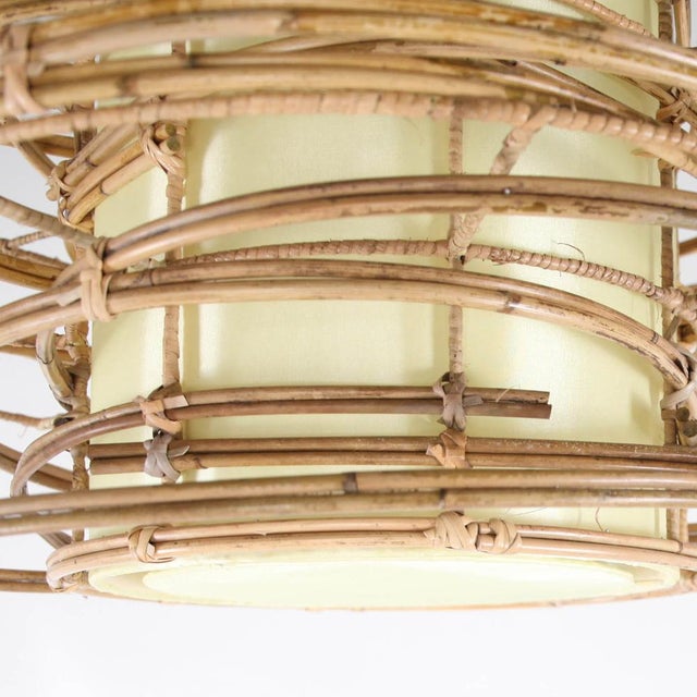 Vintage Rattan and Fabric Pendant Light For Sale - Image 6 of 11