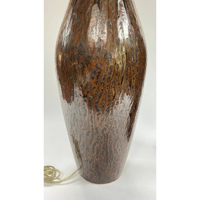 Brown Mid-Century Modern Amber and Brown Glazed Ceramic Table Lamps - A Pair For Sale - Image 8 of 12