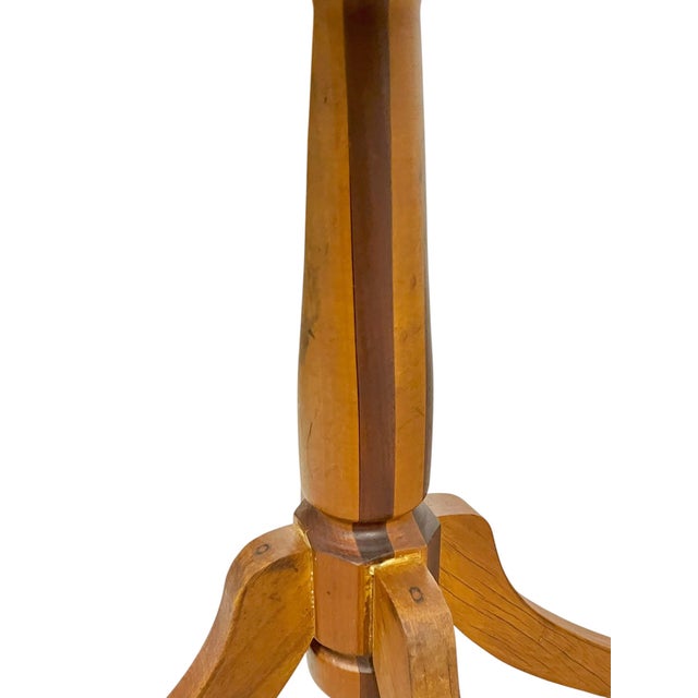 Wood Vintage Texas Folk Tramp Art Marquetry Starburst Pedestal Table For Sale - Image 7 of 18
