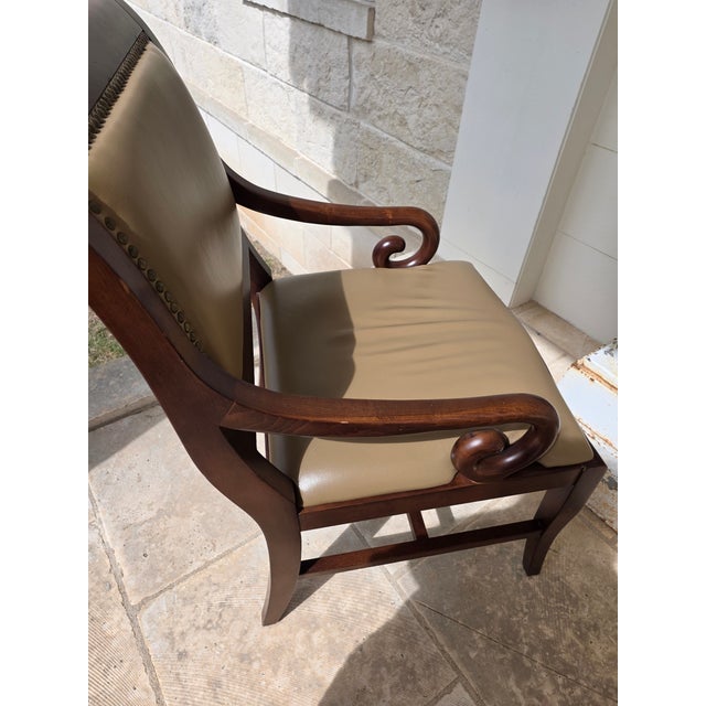 Pair of Neoclassical Style Armchairs With Leather Upholstery For Sale - Image 4 of 12