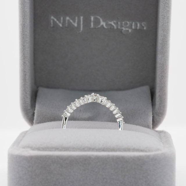 Curved Chevron Diamond Band: Solid 14k Gold, Marquise & Round Wedding Ring, Size 6.75 For Sale - Image 4 of 8