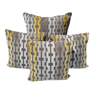 Contemporary Greige/Yellow/Geometric Print Throw Pillows- Set of 4