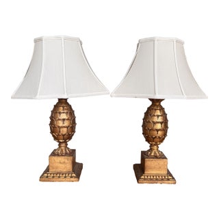 Vintage Gold Pineapple Table Lamps - a Pair For Sale