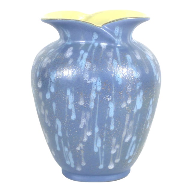 Mid-Century Modern Blue Gold Yellow Drip Glaze Ceramic Vase, W. Germany Design 482-17 For Sale