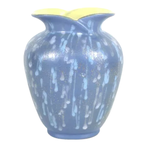 Mid-Century Modern Blue Gold Yellow Drip Glaze Ceramic Vase, W. Germany Design 482-17
