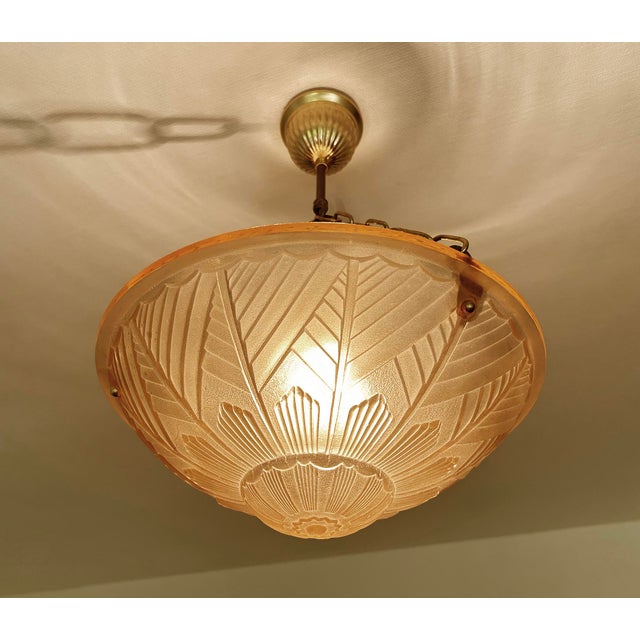 French Art Deco Pink Glass Pendant Light, 1930s For Sale - Image 4 of 18