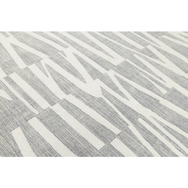 8x10 Abstract Geometric Modern Flatweave Rug - Hand-Knotted Ivory & Slate Wool For Sale - Image 9 of 10