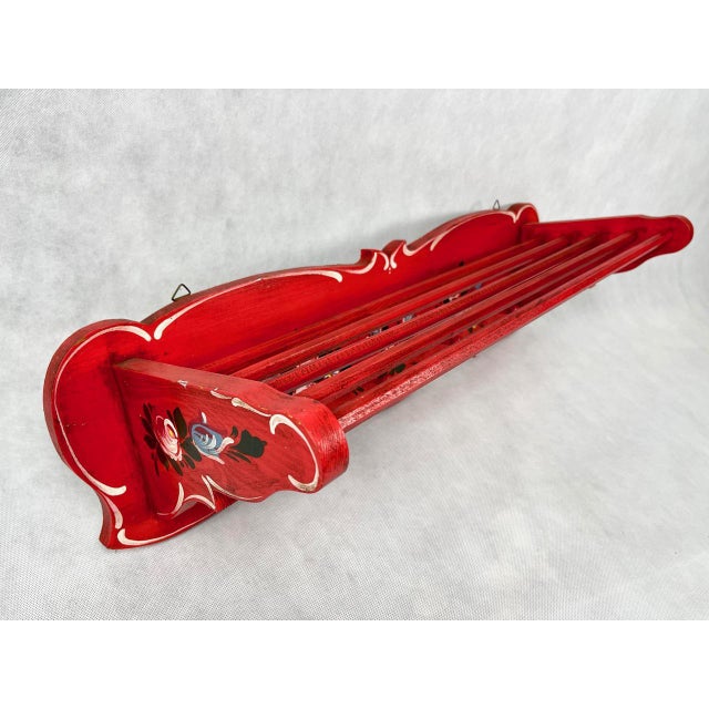 Red Austrian Hand-Painted Carved Wall Coat Rack, 1960s For Sale - Image 8 of 13
