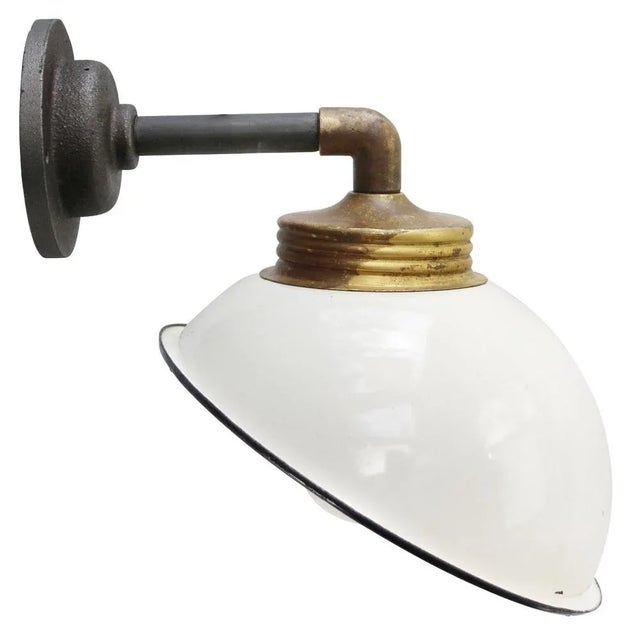Metal Vintage Industrial White Enamel & Cast Iron Factory Sconces For Sale - Image 7 of 7