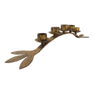 VTG Large 36" Hand Forged Iron Gold Gilt Candle Holder ~ Brutalist Art Retro MCM For Sale