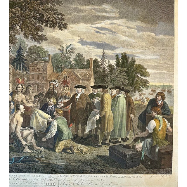 Late 18th Century William Penn's Treaty With the Indians — Original Hand-Colored Engraving by Hall, Circa 1683 For Sale - Image 4 of 7