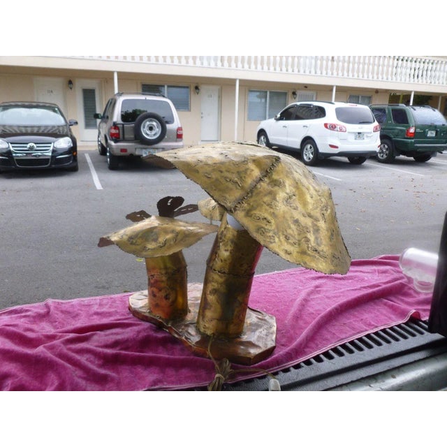 1970's Brutalist Dieter Torch Cut Brass & Copper Multiple Mushroom Lamp For Sale - Image 10 of 13