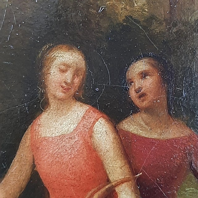 Girls with Goat Castle Landscape, 18th Century, Oil Painting on Canvas, Framed For Sale - Image 6 of 16