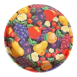 Vintage Fruit Chintz Metal Tray For Sale