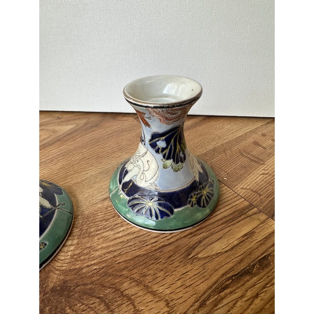 1970s 1970s Pair of Asian Style Ceramic Candlestick Holders For Sale - Image 5 of 8
