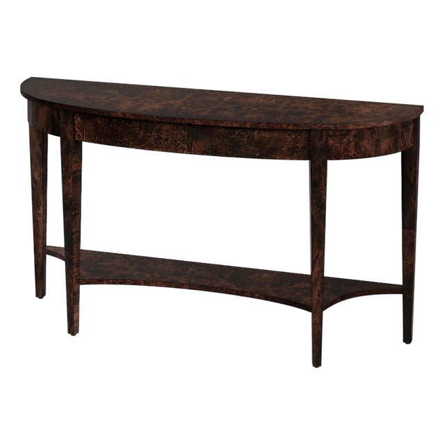 Astor 54"W Demilune Console Table, Dark Burl For Sale