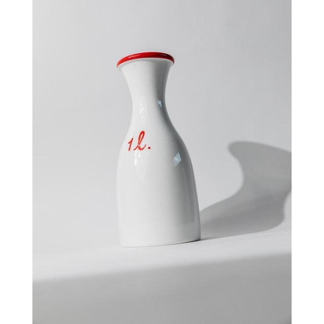 Italian Handmade White Ceramic Jug with Red Rim and Details, 1970s For Sale - Image 9 of 11