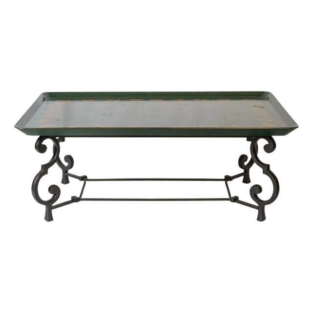 Green Tole Tray Top Coffee Table by Maison Ramsay, France For Sale