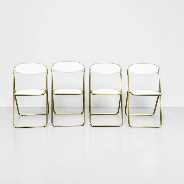 Modern Giancarlo Piretti Style Brass Folding Chairs- Set of 4 For Sale - Image 3 of 8