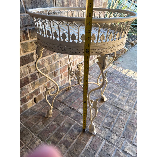 1960s Vintage French Provincial Wrought Iron Round Plant Stand With Gallery Rim For Sale - Image 5 of 11