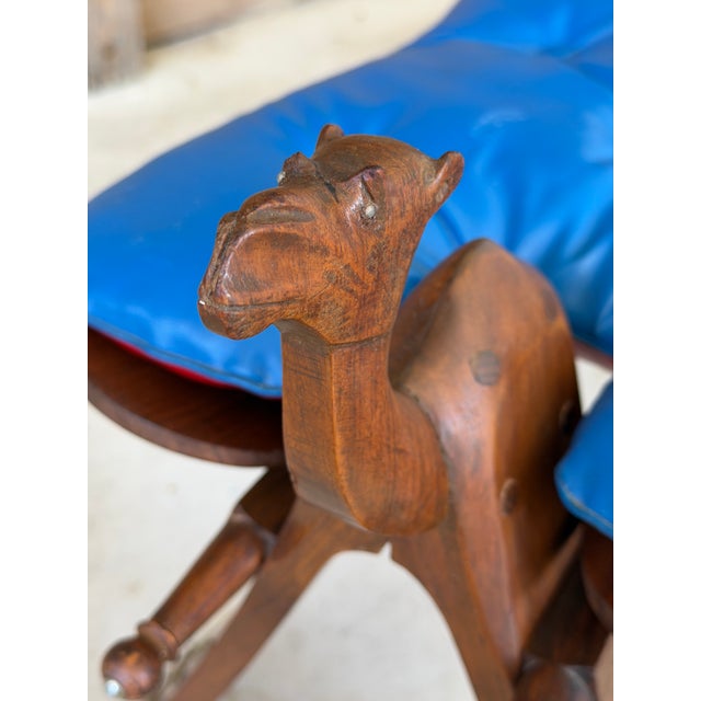 Mid 20th Century Vintage Carved Boho Camel Saddle Stool or Ottoman With Brass Studded Legs For Sale - Image 5 of 12