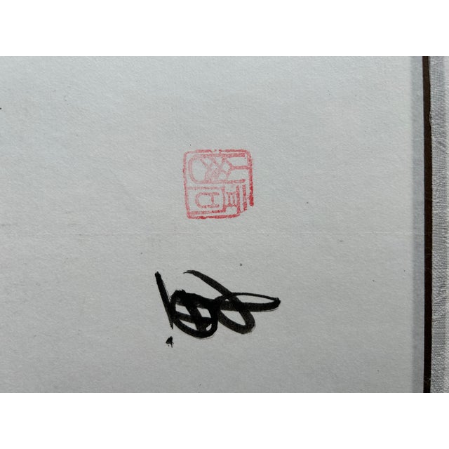 Long Horizontal 141" Chinese Color Ink Red Peony Blossom Scroll Painting For Sale - Image 12 of 14