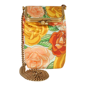 Orange Multicolor Floral Satin Small Charniere Chain Bag