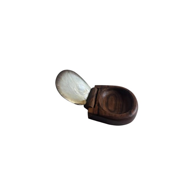 Wood 1970s Shell Hinge Lidded Walnut Wood Box Attributed to Alexandre Noll For Sale - Image 7 of 7